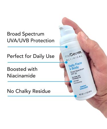 myDerm CLINICAL Twin Pack - Daily Face & Body SPF 33 Mineral Sunscreen Lotion (2 Pack) - 1.7 Fl Oz Each - International Shipping - Buy Online on GoSupps.com