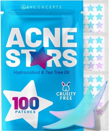 KEYCONCEPTS Star Pimple Patches (100 Pack) Pimple Patches Stars - Hydrocolloid Star Patches for Pimples with Tea Tree Oil - Star Pimple Patches for Face - Zit Patch and Pimple Stickers Stars (iridescent)