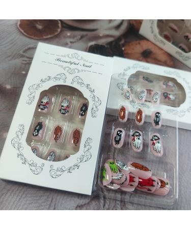 Shop Halloween Ghost Press on Nails - 24 Glossy Black Spider Web Acrylic Nails for Women & Girls - Devil & Mummies Design - Buy Online on GoSupps.com