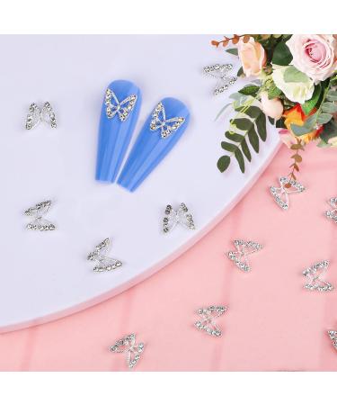20pcs Butterfly Nail Charms - 3D Metal Alloy Gems for Nail Art - Shiny Crystal Decorations for Girls and Women in Silver - Buy Online on GoSupps.com