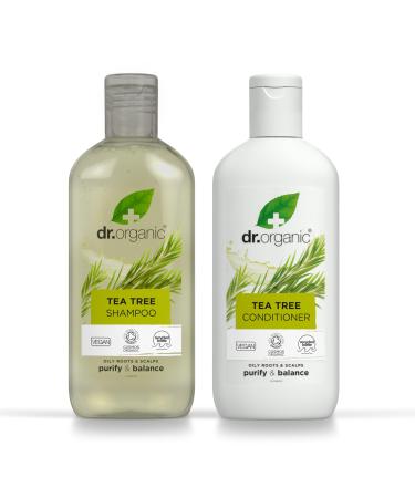 Organic Doctor Dr. Bio Tea Tree Shampoo and Conditioner Purifying Oily Roots Natural Vegan Cruelty-Free Paraben and SLS Free Recyclable and Sea-Recycled Plastic Organic 265 ml x2