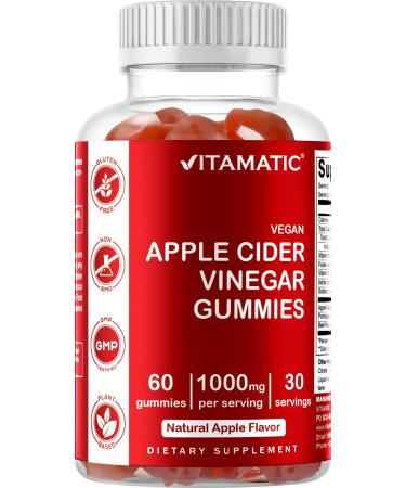 Vitamatic Apple Cider Vinegar Gummies - 1000mg per Serving - 60 Vegan Gummies - ACV Gummies for Detox Weight Loss Support Energy Boost Digestion & Gut Health