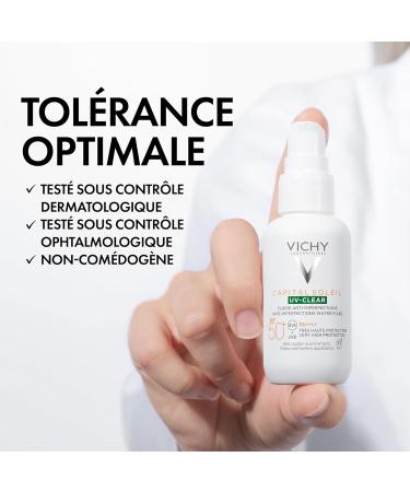 Vichy Capital Soleil UV Clear Fluide Anti-Imperfections Visage SPF50+ Corrige & Prot ge Enrichi en Acide Salicylique Probiotiques et Niacinamide Pour Peaux Mixtes Grasses 40 ml Capital Soleil UV Clear Fluide Anti-Imperfections Visage 40 ml (Lot de 1) - Buy Online on GoSupps.com