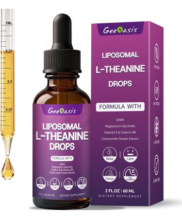 Liposomal L-Theanine with GABA Liquid Drops Theanine 400 mg Supplement for Kids & Adults with Magnesium Glycinate Chamomile Flower Vitamin E & B6 Stress Relief zzZ & Relaxation Support 2 FL OZ