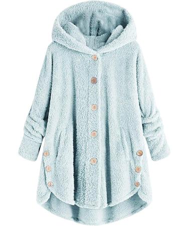 Hanxiulin Women's Fleece Plush Jacket | Warm Hooded Long Coat | Windproof & Fluffy Outdoor Winter Jacket - Blue XXL - Buy Online on GoSupps.com