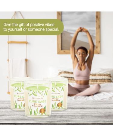 Set of 3 Pure Sage Smudge Candles for Energy Cleansing - Aromatherapy, Meditation, Banishing Negative Energy - 3.5oz Glass Holders - Buy Online on GoSupps.com