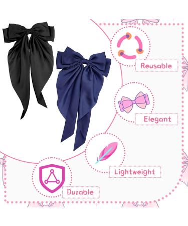 2Pcs Big Bow Hair Clips for Women in Black and Navy Blue - Soft Satin Ribbon Barrettes for Girls - Buy Online on GoSupps.com