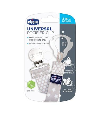 Chicco Universal Two in One Pacifier Clip/Holder with Soft Attachment Ring - Grey/White - Buy Online on GoSupps.com