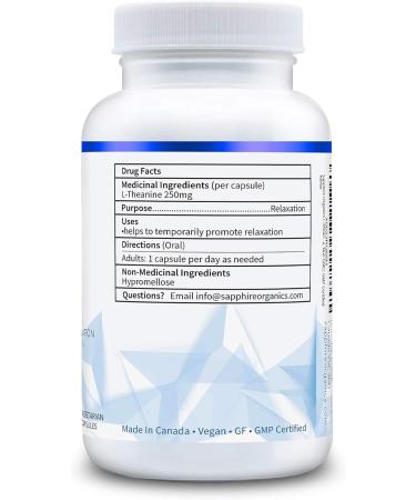 Sapphire Organics - L-Theanine Purest Formula ZERO Fillers 250mg 120 Capsules Premium Grade Made in Canada - Buy Online on GoSupps.com