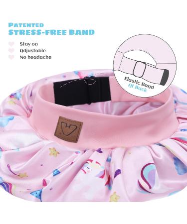 Kids Satin Sleep Cap 2 Pack - Unicorn & Black | Adjustable Silk Hair Bonnet for Babies & Toddlers with Curly Hair - Buy Online on GoSupps.com