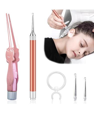 Xiao Cang Lan 2 Pcs Ear Wax Removal Tool  Ear Cleaning Earwax Removal Kit for Kids and Adults  Ear Pick & Ear Tweezers with a Magnifying Glass and LED Light(Rose Gold)