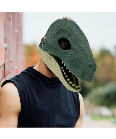 Fivetoo Raptor Face Cover - Movable Pine Latex Dinosaur Mask | Comfortable Breathable Dino Head Cover for Halloween | Multifuntional Green & Light Green Design - Buy Online on GoSupps.com