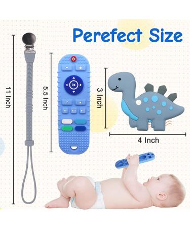 2 Pack Baby Teether Toys - Remote Control and Dinosaur Chew Toys for Babies 0-12 Months | Silicone Teethers for Boys and Girls - Reduce Gum Discomfort - Buy Online on GoSupps.com