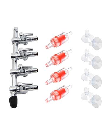 Bornfeel aquarium valve 13 in 1 set 4-way air distributor 4 check valve 8 suction cups for 4/6mm hose air pump 4-fold metal aircraft valve 4-way-13in1 - Buy Online on GoSupps.com