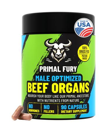 Grass Fed Beef Organ Supplement for Men - Male Optimization Pills - 6 Vital Beef Organs to Drive Prostate Health & Peak Performance Made in USA 90 Capsules 90 Count