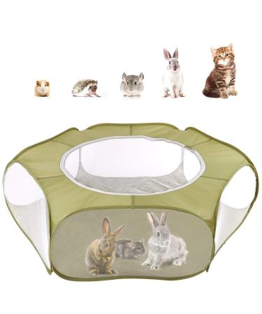 Pawaboo Small Animals Playpen, Waterproof Small Pet Cage Tent with Large Breathable Cover, Pop-up & Foldable Indoor/Outdoor Fence for Kitten/Puppy/Guinea Pig/Rabbits/Hamster/Chinchillas/Hedgehogs Avocado Green