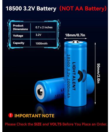 18500 3.2V Rechargeable LiFePO4 Battery - 1000mAh Solar Batteries for Outdoor Lights & Security Systems (4 Pack - Buy Online on GoSupps.com