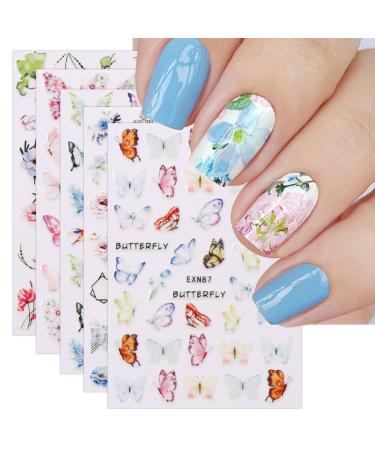 JMEOWIO 12 Sheets Spring Flower Nail Art Stickers Decals Self-Adhesive Summer Colorful Floral Nail Supplies Nail Art Design Decoration Accessories