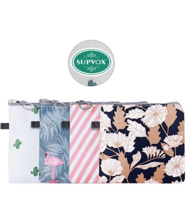 EXCEART 4Pcs Sanitary Napkin Pouch - Waterproof Zipper Tampons Collect Bags for Women - Cactus Flamingo Flower Stripe Design - Buy Online on GoSupps.com