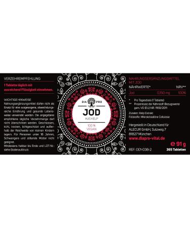 Buy DiaPro 150 g Natural Iodine from Brown Algae - 365 Vegan Capsules Laboratory Tested Annual Supply - International Shipping Available - Buy Online on GoSupps.com