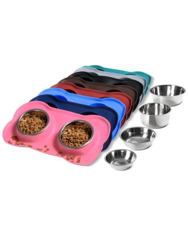 Hubulk Pet Dog Bowls 2 Stainless Steel Dog Bowl with No Spill Non-Skid Silicone Mat + Pet Food Scoop Water and Food Feeder Bowls for Feeding Small Medium Large Dogs Cats Puppies Small Pink