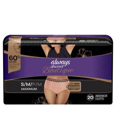 Always Discreet Boutique, Incontinence & Postpartum Underwear For Women, High-Rise, Size Small/Medium, Rosy, Maximum Absorbency, Disposable, 20 Count 20 Count (Pack of 1)