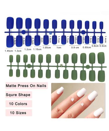Bellelfin 240pcs Square Full Cover Short Press on False Nails - 10 Colors, 12 Sizes - DIY Manicure for Women, Girls, Teens - Buy Online on GoSupps.com