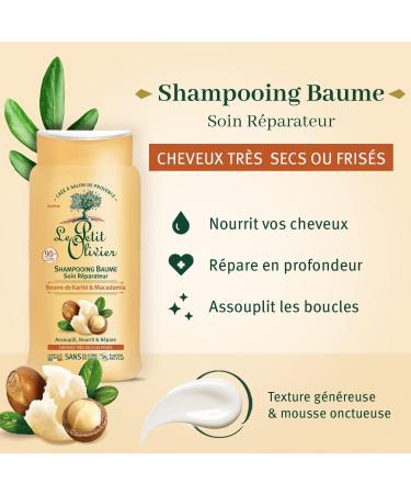 LE PETIT OLIVIER - Repairing Care Shampoo Balm - Shea & Macadamia - Nourishes & Repairs - Very Dry or Frizzy Hair - Silicone & Sulfate Free - Made in France - 250 ml - Buy Online on GoSupps.com