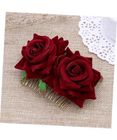 POPETPOP rose flower comb bridal headpieces for wedding floral hair comb Flamenco Dancer Hairstyles Burgundy Wedding Rose Flower Hair Comb floral comb crazy accessories the flowers bride - Buy Online on GoSupps.com