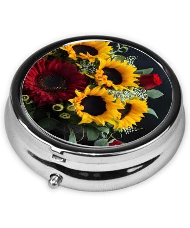 Sunflower & Rose Mini Round Pill Box - 3 Compartment Travel Organizer for Medicine | Portable Pill Organizer for Home & Office - Buy Online on GoSupps.com
