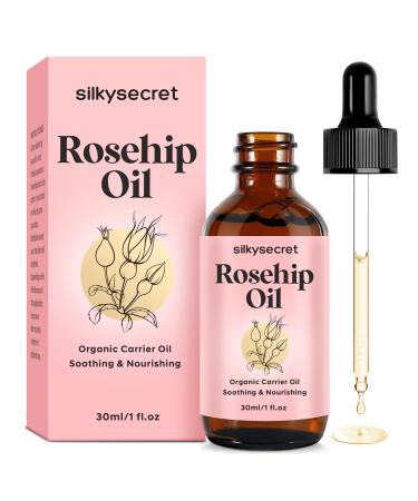 SilkySecret Organic Rosehip Oil (1 fl oz) Cold Pressed Rose Essential Oil Rose Hip Seed Oil for Skin Hair & Nails Facial Organic Essential Oil from Fruit & Seed for Gua Sha & Massage