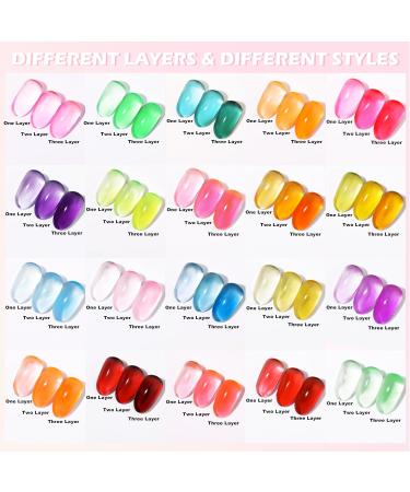 Noirwhite Jelly Gel Polish 20 Colors Trendy Neon Jelly Gel Nail Polish Kit Glossy Crystal Transparent Gel Polish Nude Pink Purple Green Blue Yellow Red Colors Jelly Nail Polish Set Soak Off UV LED Home DIY Nail Art Salon Jelly Gel Polish Set-2 - Buy Online on GoSupps.com