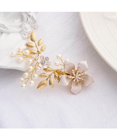 JUSTUSNX Gold Bride Flower Hair Accessories Pearl Crystal Headpiece Wedding Hair Pins Bridal Hair Piece for Women and Girls - Buy Online on GoSupps.com