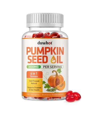 duwhot Pumpkin Seed Oil Capsules Cold Pressed Pumpkin Seed Oil with Saw Palmetto Vitamin A E Biotin Zinc Supports Prostate & Hair Health 180 Softgels