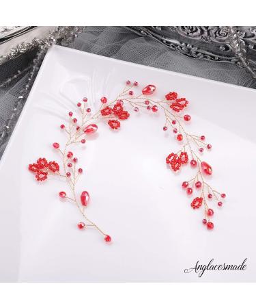 Anglacesmade Bridal Headband Red Crystal Hair Vine Ruby Headpiece for Brides Bridesmaid Wedding Prom Festival Hair Accessories for Women and Girls - Buy Online on GoSupps.com