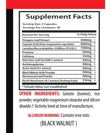 Black Walnut Wormwood Capsules - CANDIDA AWAY COMPLEX - Aloe Vera Leaf Gel Oregano Extract Organic Anise Seed Arabinogalactan Candida Support Supplement Wormwood Powder 2 Bottles 120 Capsules - Buy Online on GoSupps.com
