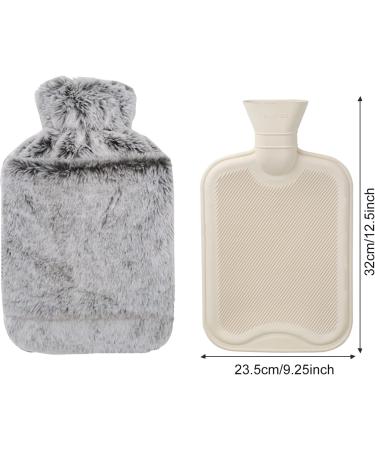 Findir Hot Water Bottle with Soft Fluffy Gray Cover - 2L Cuddly Rubber Heating Bottle for Pain Relief | Perfect for Adults & Children - Buy Online on GoSupps.com