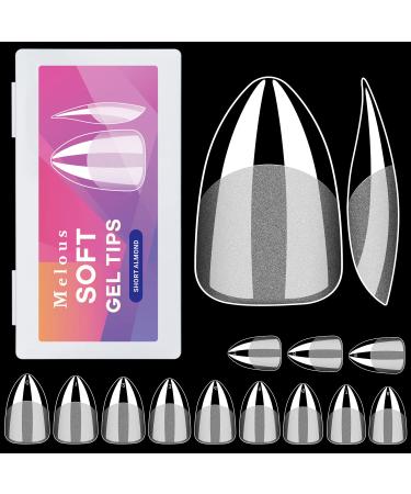 Short Almond Soft Gel Nail Tips - 600PCS Pre Buff Full Cover Half Matte Clear Fake Nails | Melous - Buy Online on GoSupps.com