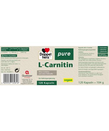 Double Heart Pure L-Carnitine - Vegan Amino Acid Capsules - 120 Gelatin-Free Capsules - No Fillers Perfect for Vegans & Vegetarians - Buy Online on GoSupps.com
