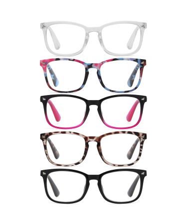 Reducblu 5 Pack Square Reading Glasses for Women - Oversize Readers Ladies +3.00 5 Pairs Mix 3.0 Diopters