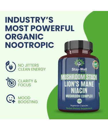 Stay-Well Naturals Lion Mane Mushroom Supplement Capsules with Niacin | Mushroom Complex Capsules with Turkey Tail Mushrooms Chaga Mushroom and Reishi Mushroom Extract Mushroom Supplement Capsules - Buy Online on GoSupps.com