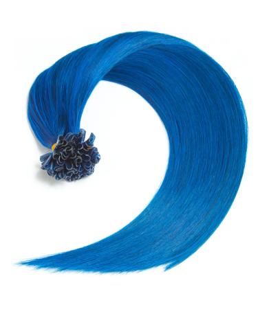 Blue bonding extensions made of 100% remy real hair 25 0.5g 50cm smooth strands - long hair with keratin bonding U -tip as hair extension and hair compression in the color #700 blue