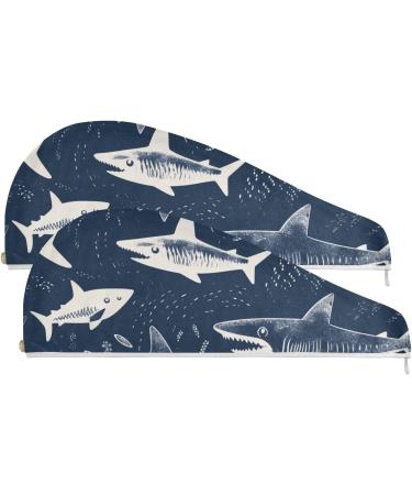 Sharks-2735 Hair Towel 2 Pack | Super Absorbent Quick Dry Hair Turbans for Women & Girls - Buy Online on GoSupps.com
