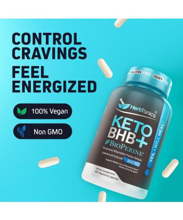 Herbtonics Keto BHB + BioPerine Keto Pills Exogenous Ketones for Ketosis Support Weight Management GLP 1 Support Energy & Mental Focus Vegan Friendly Non GMO Formula. 60 Vegan Capsules 60 Count (Pack of 1) - Buy Online on GoSupps.com