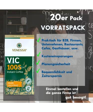 Venessa VIC 100 S 20 Packs of 500g Instant Soluble Coffee - Roasted Hearty Powerful and Full of Taste Coffee - Premium Powder for Automatic Coffee Machine Office Cafe - Buy Online on GoSupps.com