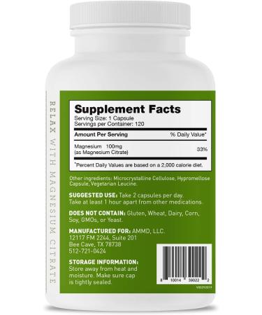 Dr. Amy Myers Magnesium Citrate - 120 Capsules, 100mg, Supports Bowel Regularity, Energy & Muscle Relaxation - Dietary Supplement - Buy Online on GoSupps.com