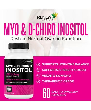 Renew Actives Myo-Inositol & D-Chiro Inositol Promotes Balanced Ovarian Function Regulates Menstrual Cycle Hormonal Harmony & Metabolic Health for Women's Wellness 60 Capsules - Buy Online on GoSupps.com