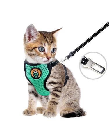 AWOOF Kitten Harness and Leash Escape Proof, Adjustable Cat Kitten Puppy Walking Jacket with Metal Leash Ring, Soft Breathable Small Pet Vest S(Neck: 5.3"-7.9" Chest: 6.9"-11.8" ) Green