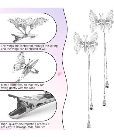 3D Moving Butterfly Hair Clips - Elegant Silver Tassel Hairpins for Women and Girls (12 pcs) - Buy Online on GoSupps.com