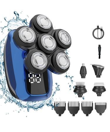 ZORUMAN Head Shaver for Men 5-in-1 Electric Mens Head Shaver Cordless Head Shavers for Bald Men with LED Display Rotary Hair Shaver for Head Face Skin IPX7 Waterproof Wet Dry Use Blue 7800-BLACK